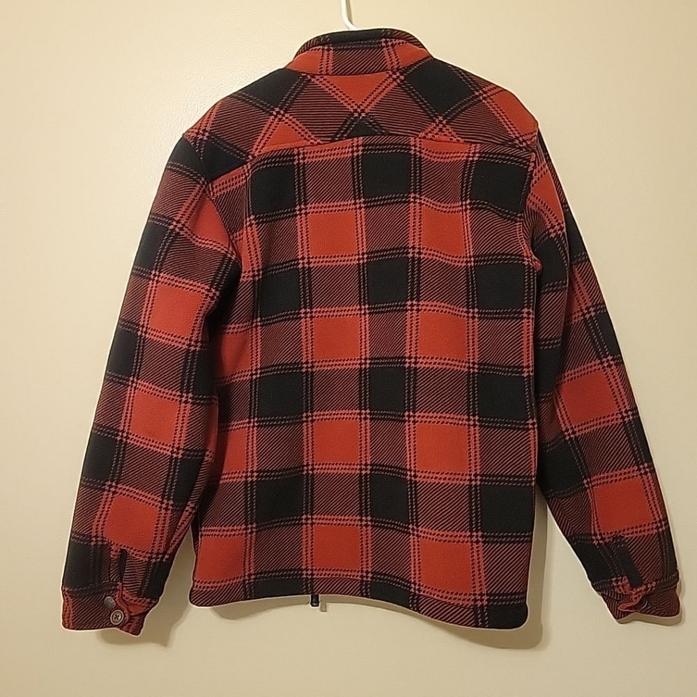 Cabela's Fleece Jacket Mens Medium Red Black Sherpa Lined Full Zip Flannel Heavy - Picture 4 of 13